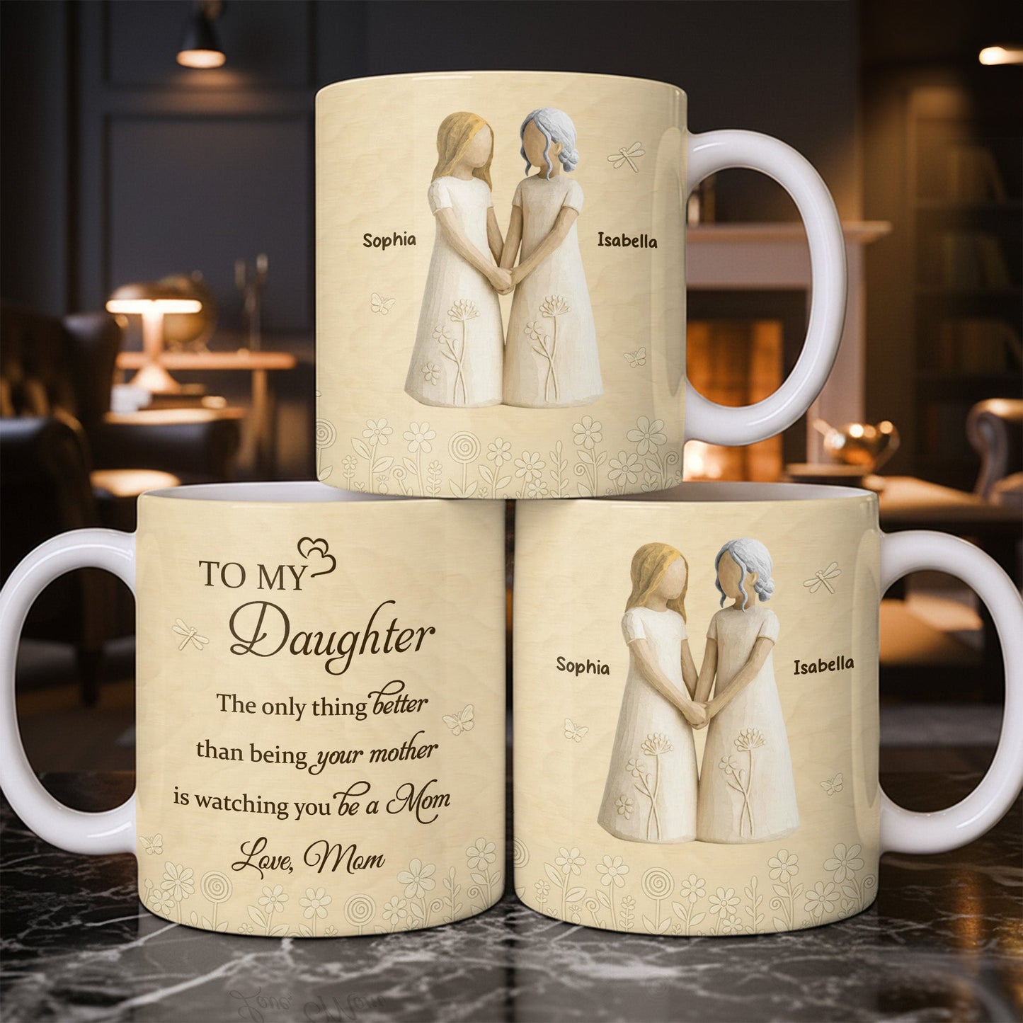 To My Daughter, Flowers and Hearts Design