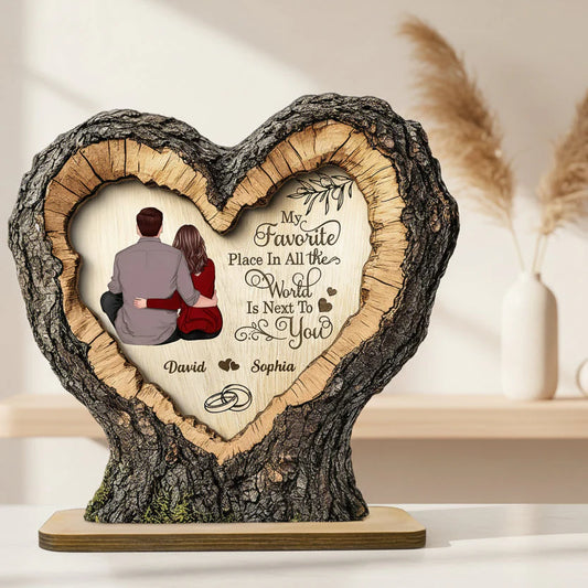 "Favorite Place Next To You" Couple Art - Personalized 2-Layered Wooden Plaque