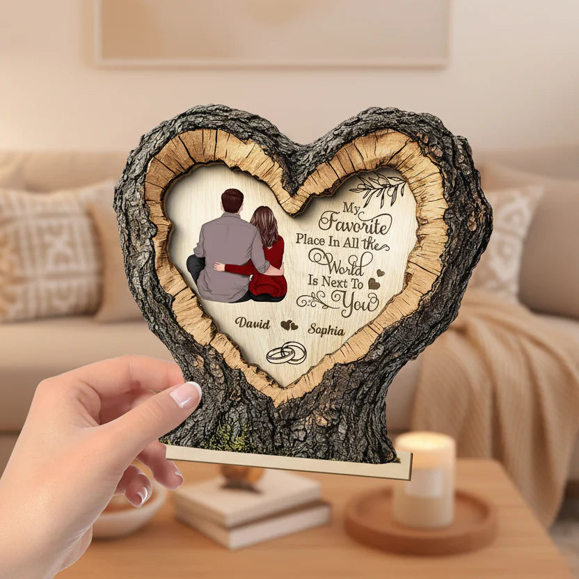 "Favorite Place Next To You" Couple Art - Personalized 2-Layered Wooden Plaque