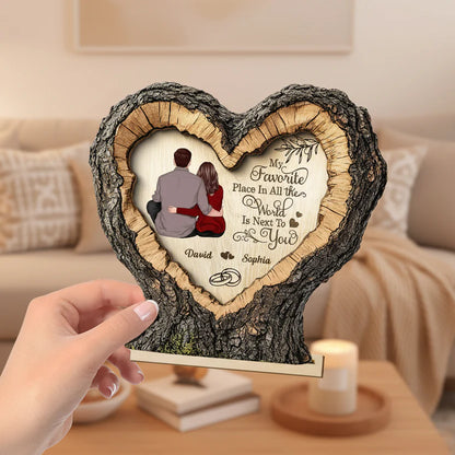 "Favorite Place Next To You" Couple Art - Personalized 2-Layered Wooden Plaque
