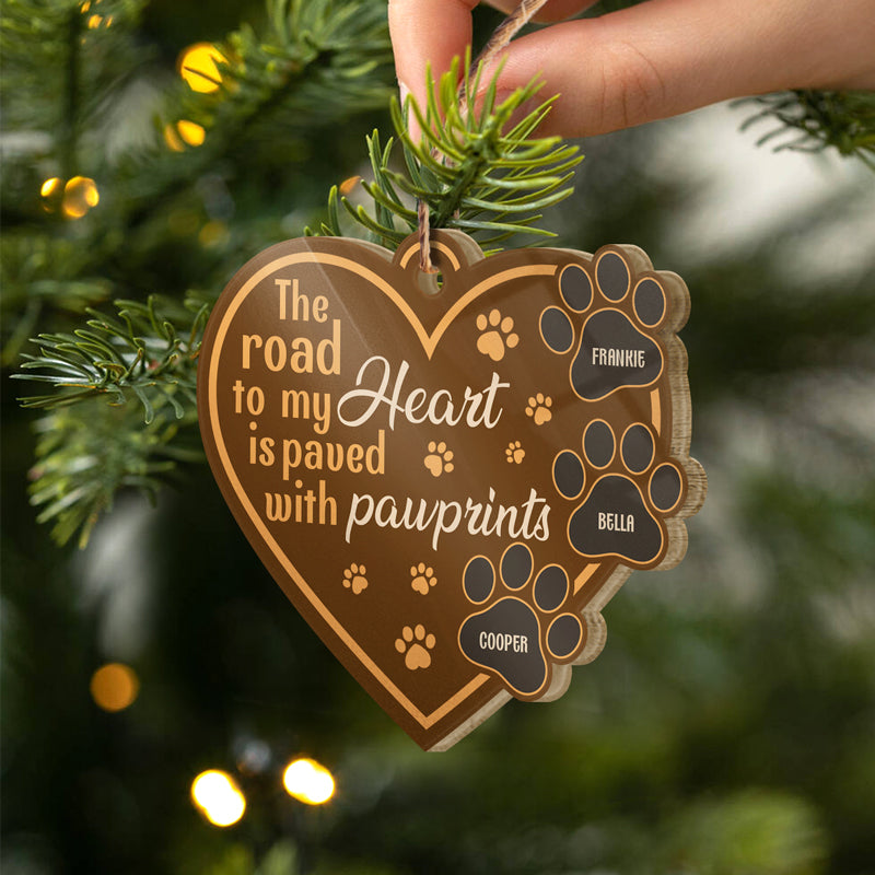 My Heart Is Paved With Pawprints - Dog Memorial Gift - Personalized Custom Heart Acrylic Ornament