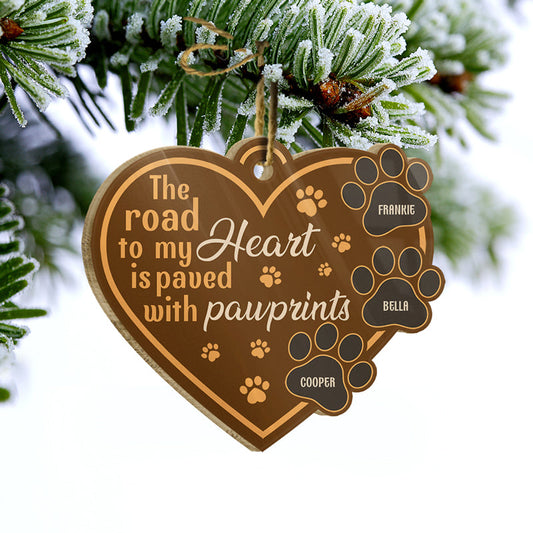 My Heart Is Paved With Pawprints - Dog Memorial Gift - Personalized Custom Heart Acrylic Ornament