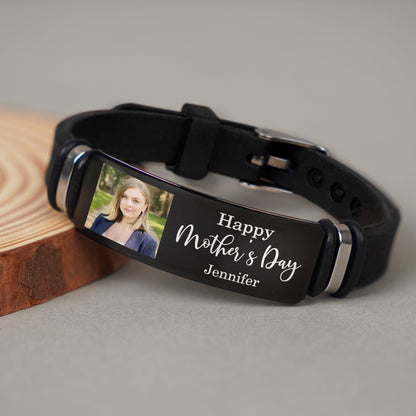 Custom Photo Best Mom Dad Ever - Gift For Family, Siblings, Friends - Personalized Engraved Bracelet