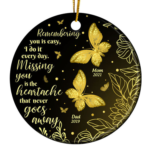 Gold Butterfly Missing You - Memorial Gift - Personalized Custom Circle Ceramic Ornament