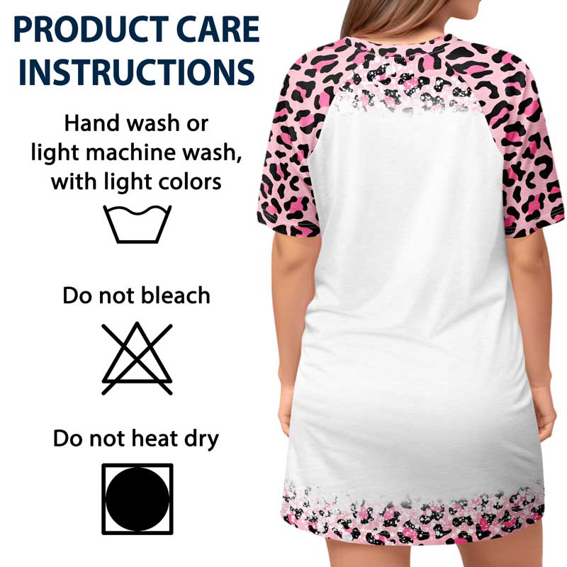 Personalized Butterflies Leopard Pattern Women's Sleep Tee - Gift For Mother, Grandmother