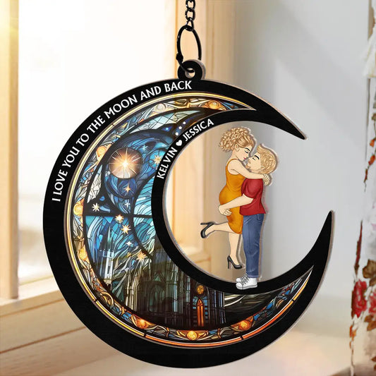 Personalized 'Love You To The Moon And Back' Suncatcher Ornament for Couples
