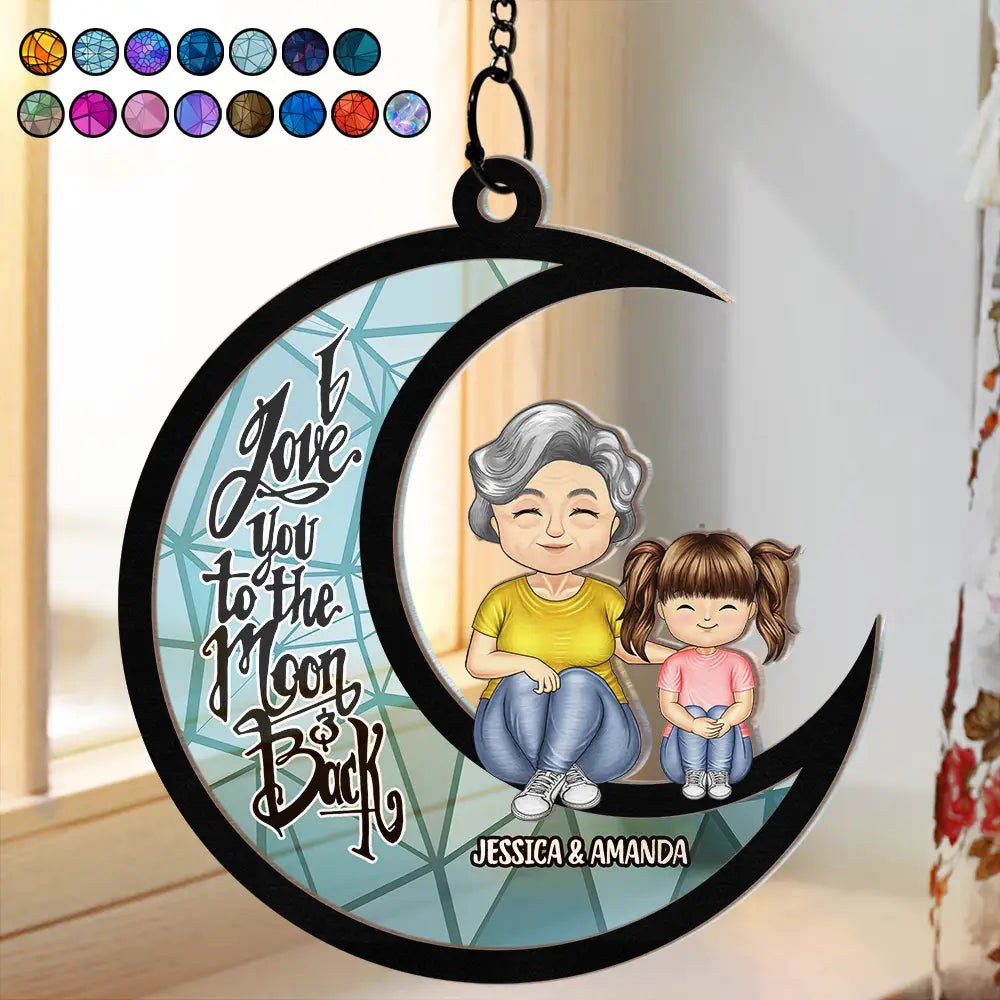 Love You To The Moon And Back Grandma - Personalized Window Hanging Suncatcher Ornament