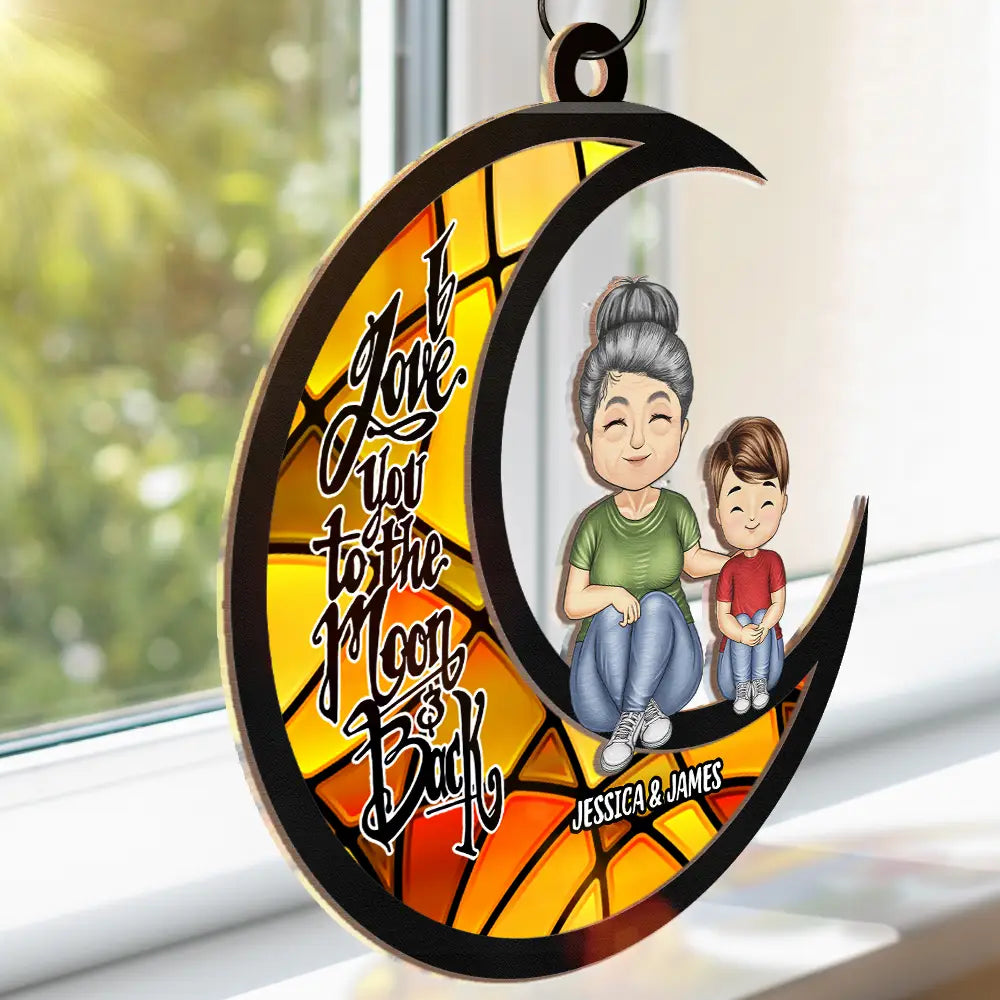 Love You To The Moon And Back Grandma - Personalized Window Hanging Suncatcher Ornament