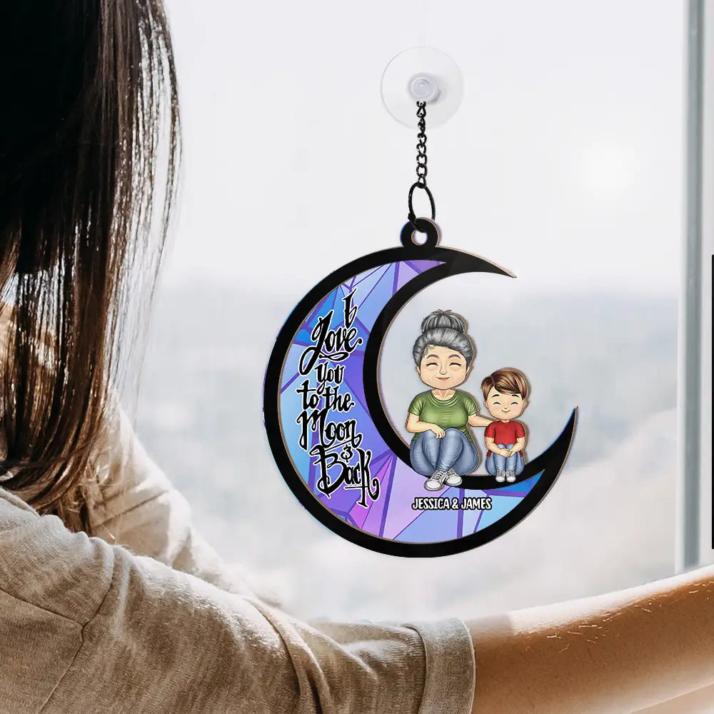 Love You To The Moon And Back Grandma - Personalized Window Hanging Suncatcher Ornament