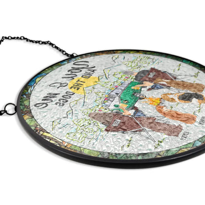 Custom You And Me And The Dogs Back Couples - Personalized Stained Glass Window Hanging Suncatcher