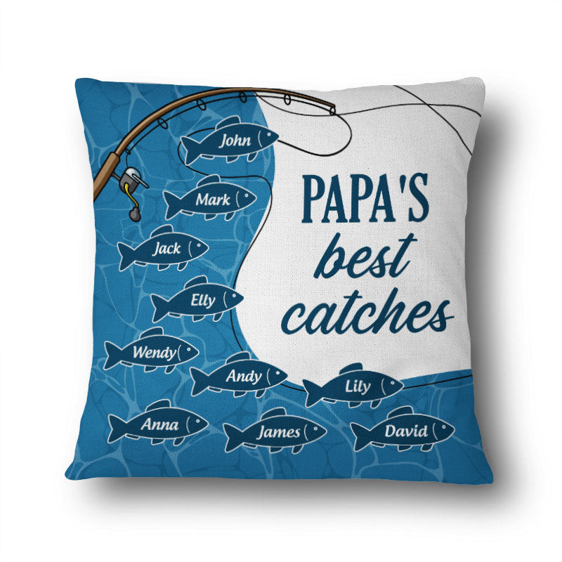 Papa's Best Catches Personalized Pillow - Custom Throw Pillow for Fishing Grandpa