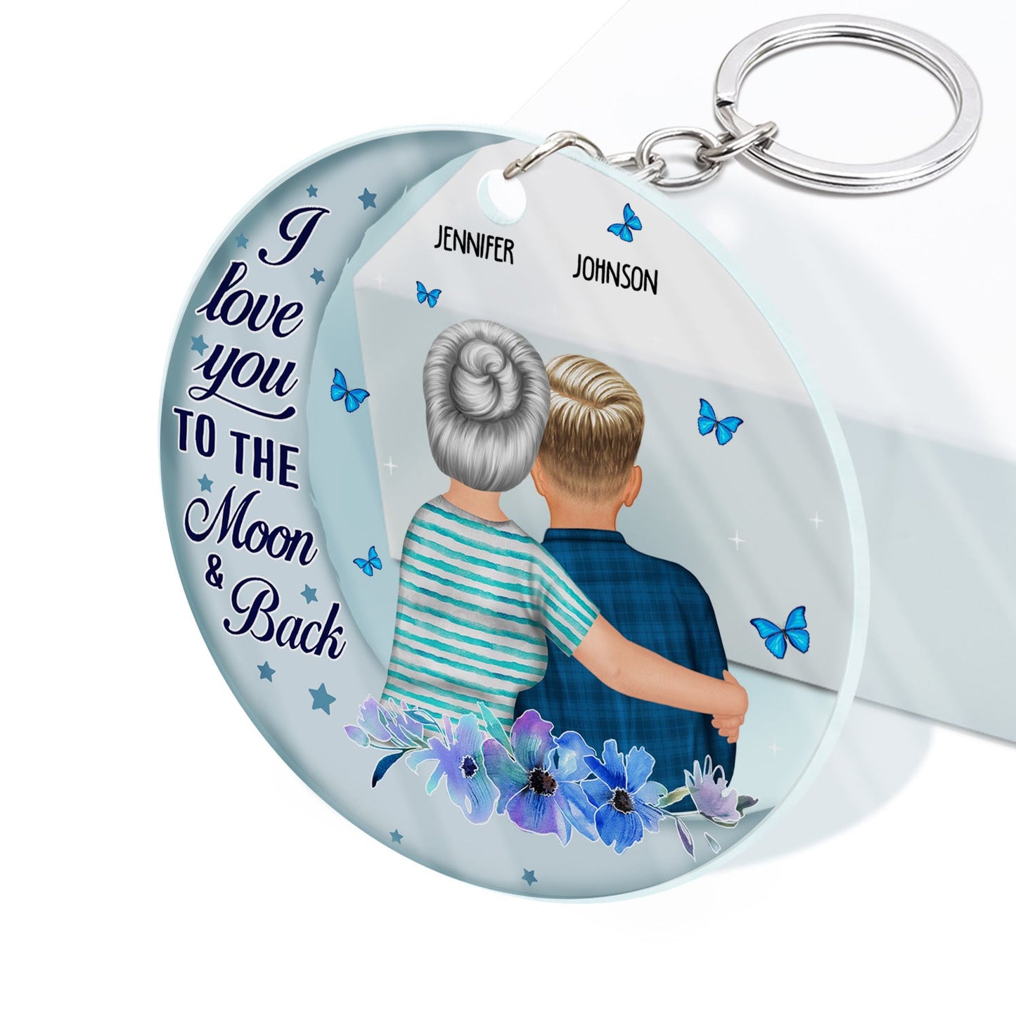 I Love You To The Moon And Back Transparent Circle - Gift For Grandma, Mom - Personalized Custom Acrylic Keychain