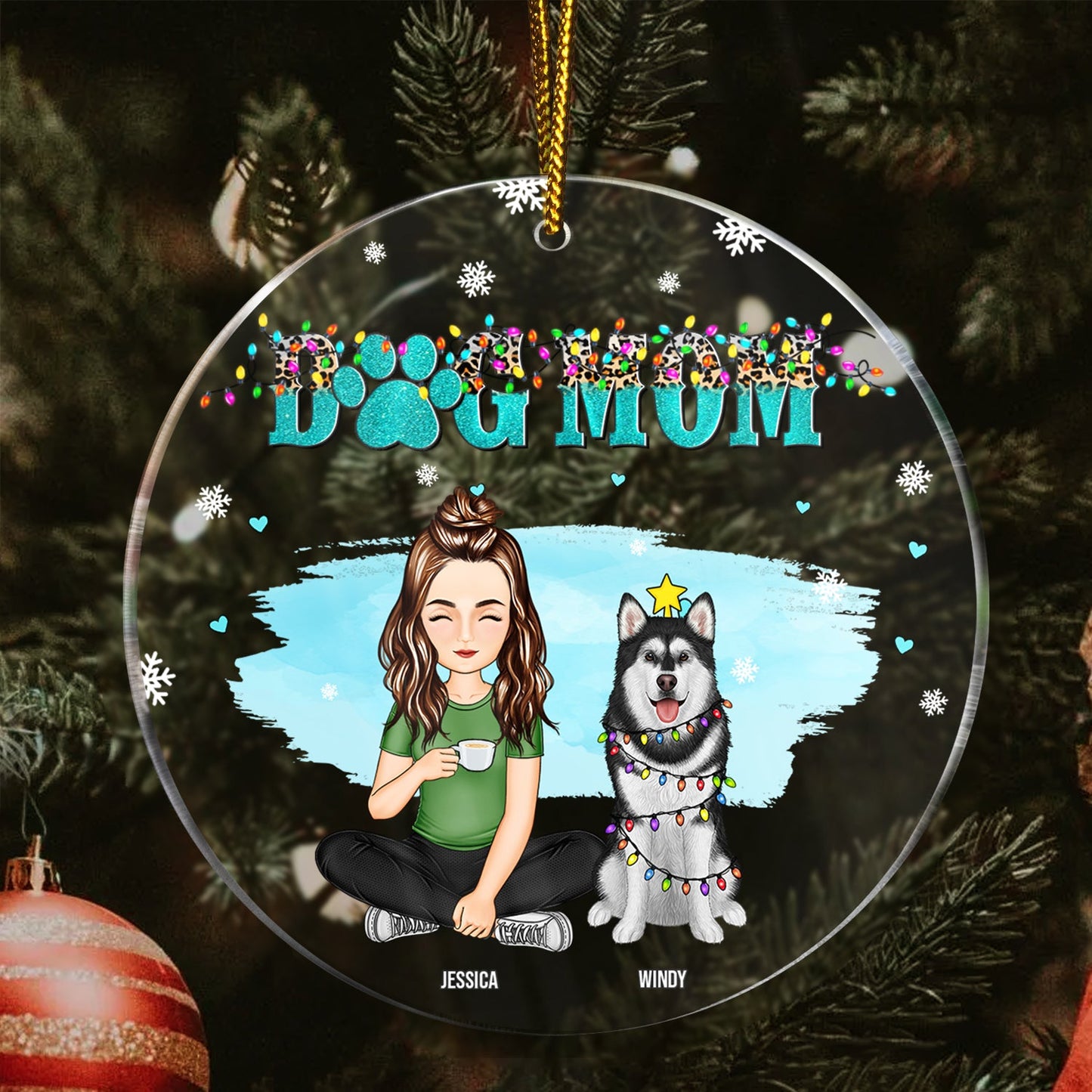 Dog Mom - Christmas Gift For Dog Lovers - Personalized Circle Acrylic Ornament