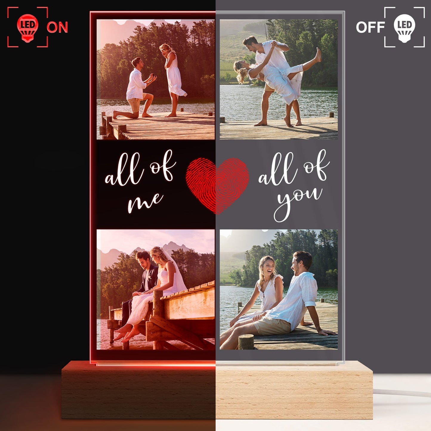 Custom Photo All Of Me Loves - Gift For Couples - Personalized 3D Led Light Wooden Base