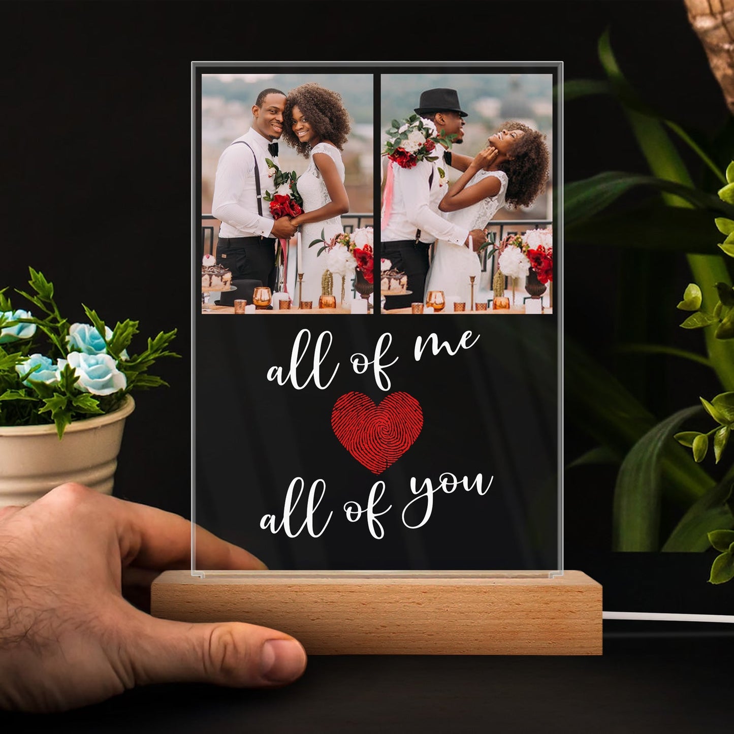 Custom Photo All Of Me Loves - Gift For Couples - Personalized 3D Led Light Wooden Base