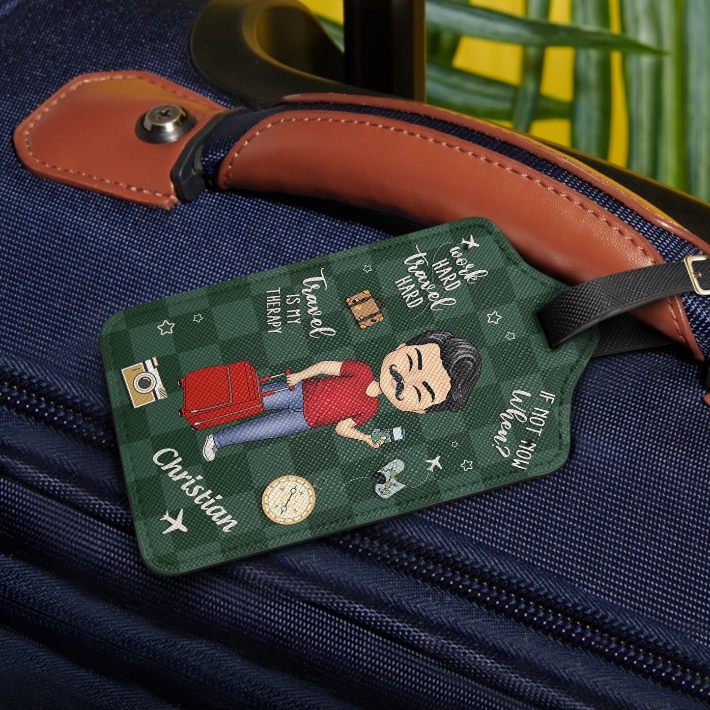 Personalized "Travel Is My Therapy" Luggage Tag for Wanderlust Seekers