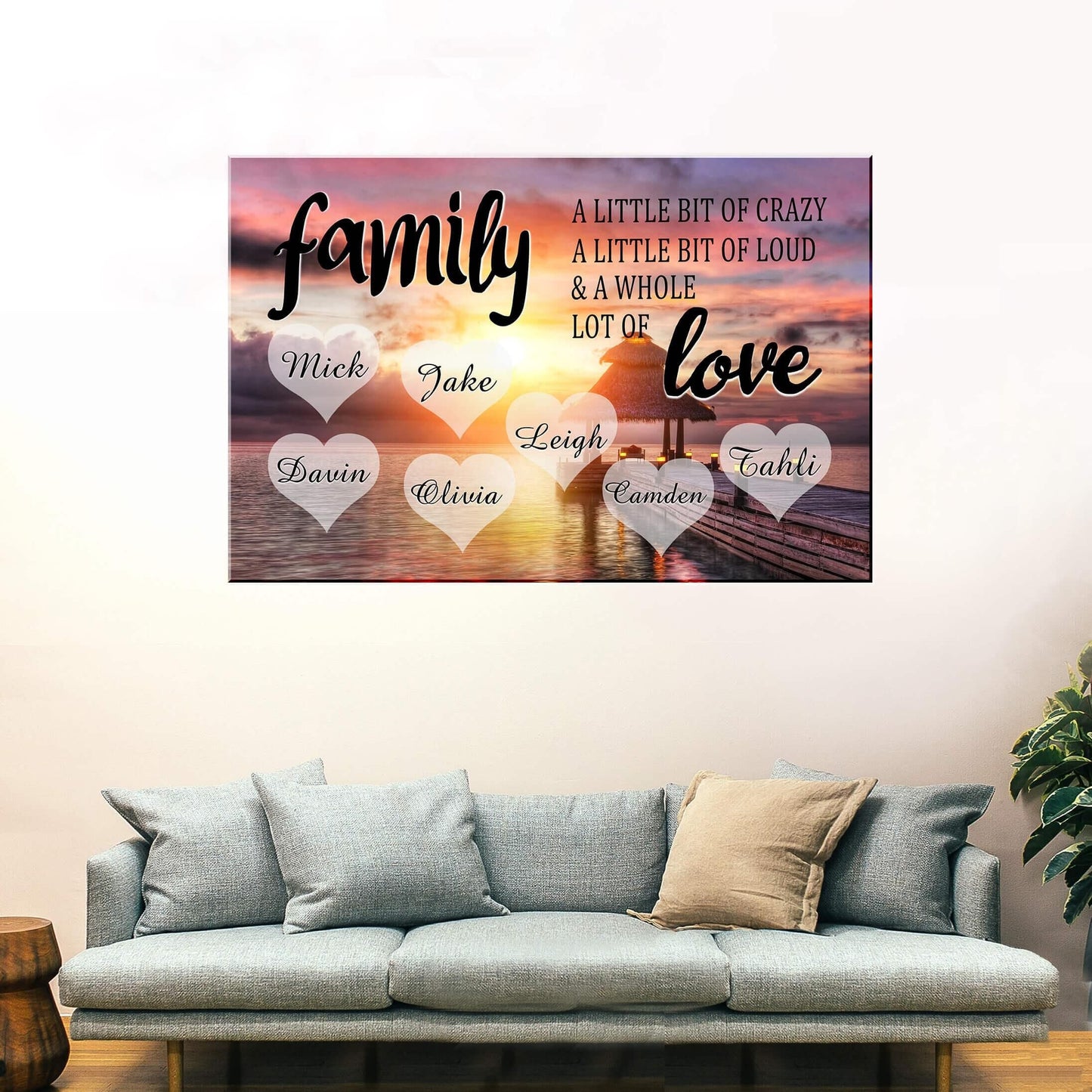Personalized Family Sunset Canvas: 'A Whole Lot of Love' Custom Art