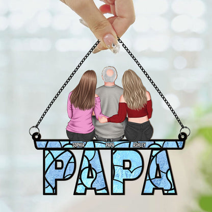 Dad & His Children - Personalized Window Hanging Suncatcher Ornament