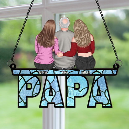 Dad & His Children - Personalized Window Hanging Suncatcher Ornament