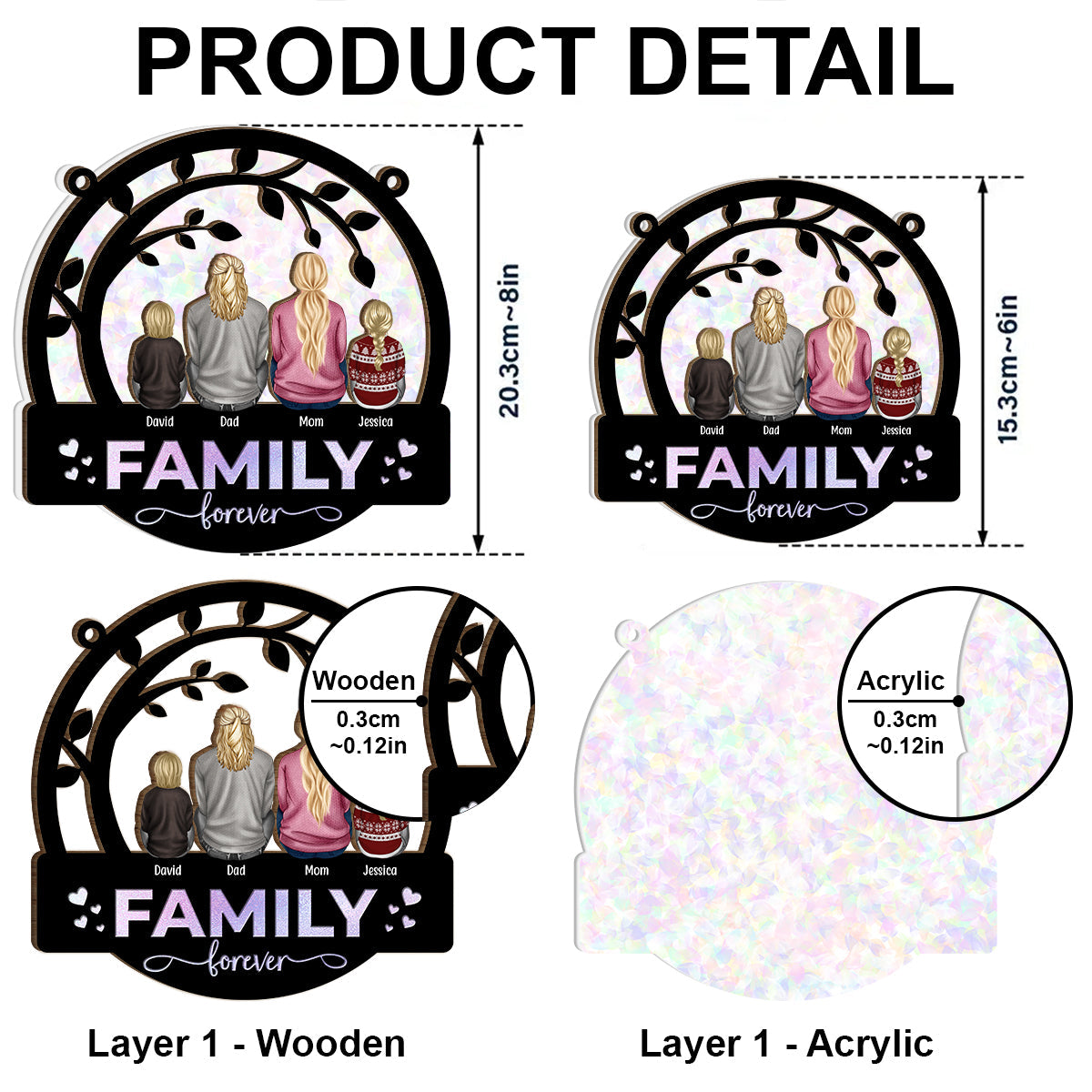 Family Forever - Personalized Acrylic Window Suncatcher Ornament - Christmas Gift For Family Members