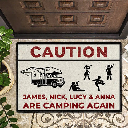 Camping,Gift For Couples,Best friends' Hobby,Top Market,Funny,Family - Drunk Stick Figure We Are Camping Again - Personalized Doormat