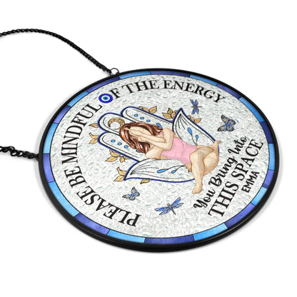 Gift For Yourself, Gift For Women, Yoga, Happy - Evil Eye Be Mindful Of The Energy - Personalized Stained Glass Window Hanging Suncatcher