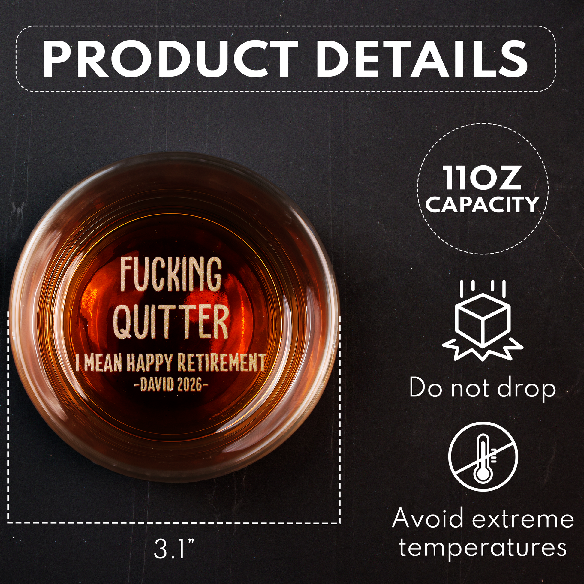 Quitter Happy Retirement - Personalized Engraved Whiskey Glass