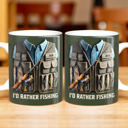 "I'd Rather Be Fishing" Personalized Ceramic Coffee Mug - Custom Gift for Fishing Enthusiasts