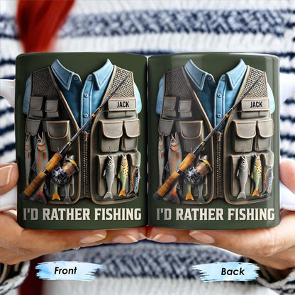 "I'd Rather Be Fishing" Personalized Ceramic Coffee Mug - Custom Gift for Fishing Enthusiasts