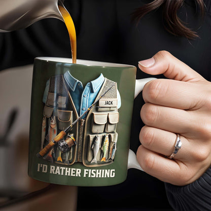 "I'd Rather Be Fishing" Personalized Ceramic Coffee Mug - Custom Gift for Fishing Enthusiasts