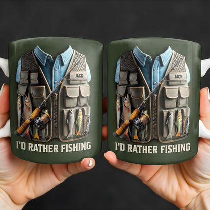 "I'd Rather Be Fishing" Personalized Ceramic Coffee Mug - Custom Gift for Fishing Enthusiasts