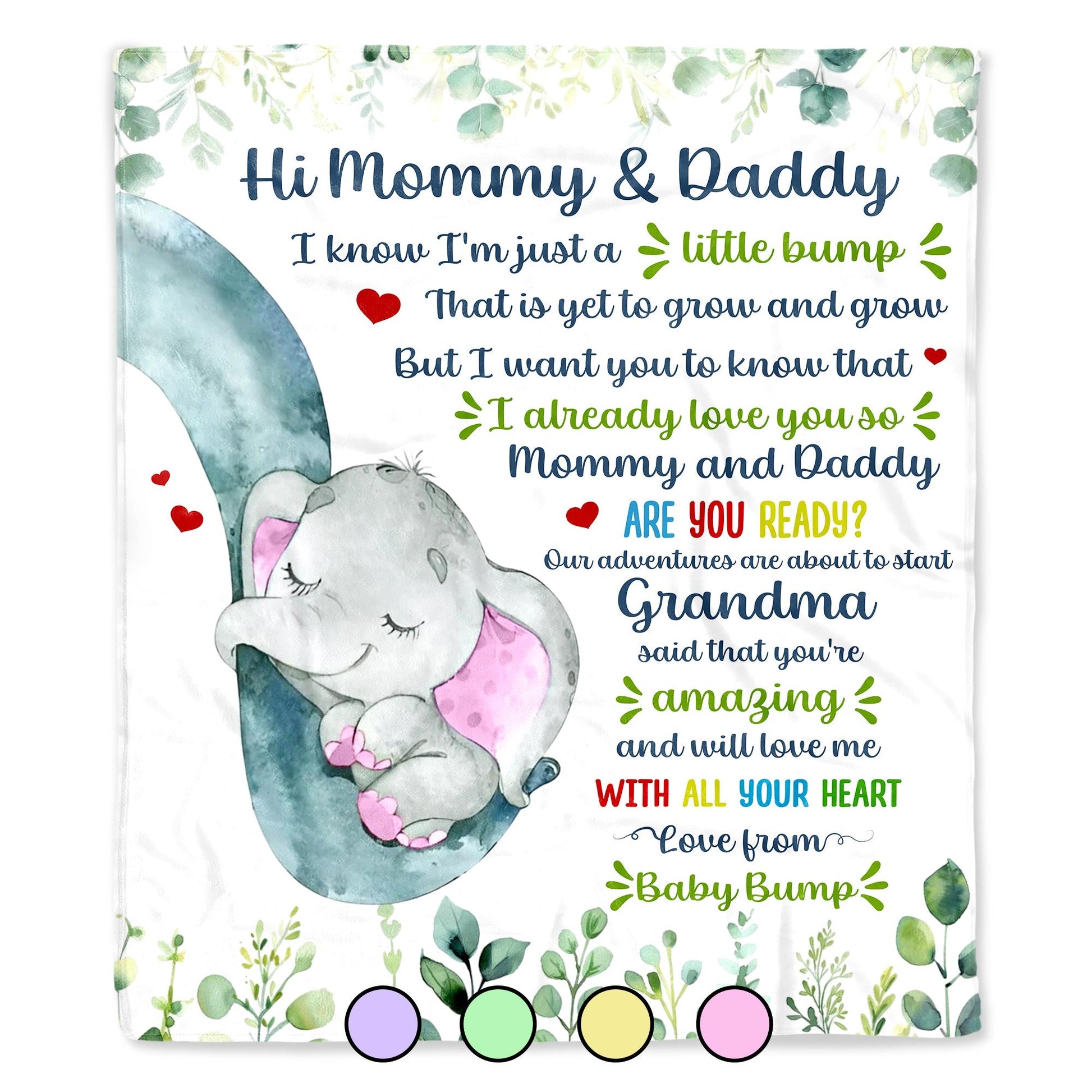 Hi Mommy & Daddy I Know I'm Just A Little Bump, Elephant And Hearts