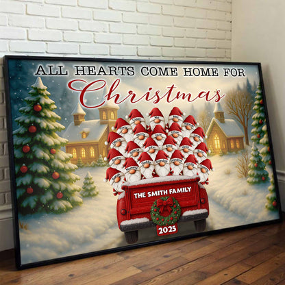 All Hearts Come Home For Christmas With Santa Hats and Red Pickup Truck