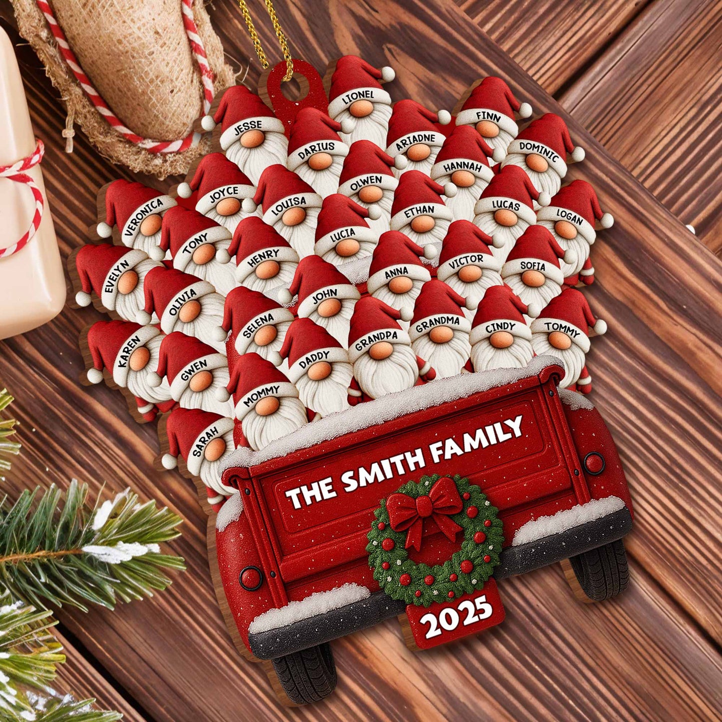 Customizable Family Truck Wood Ornament - A Unique Holiday Keepsake