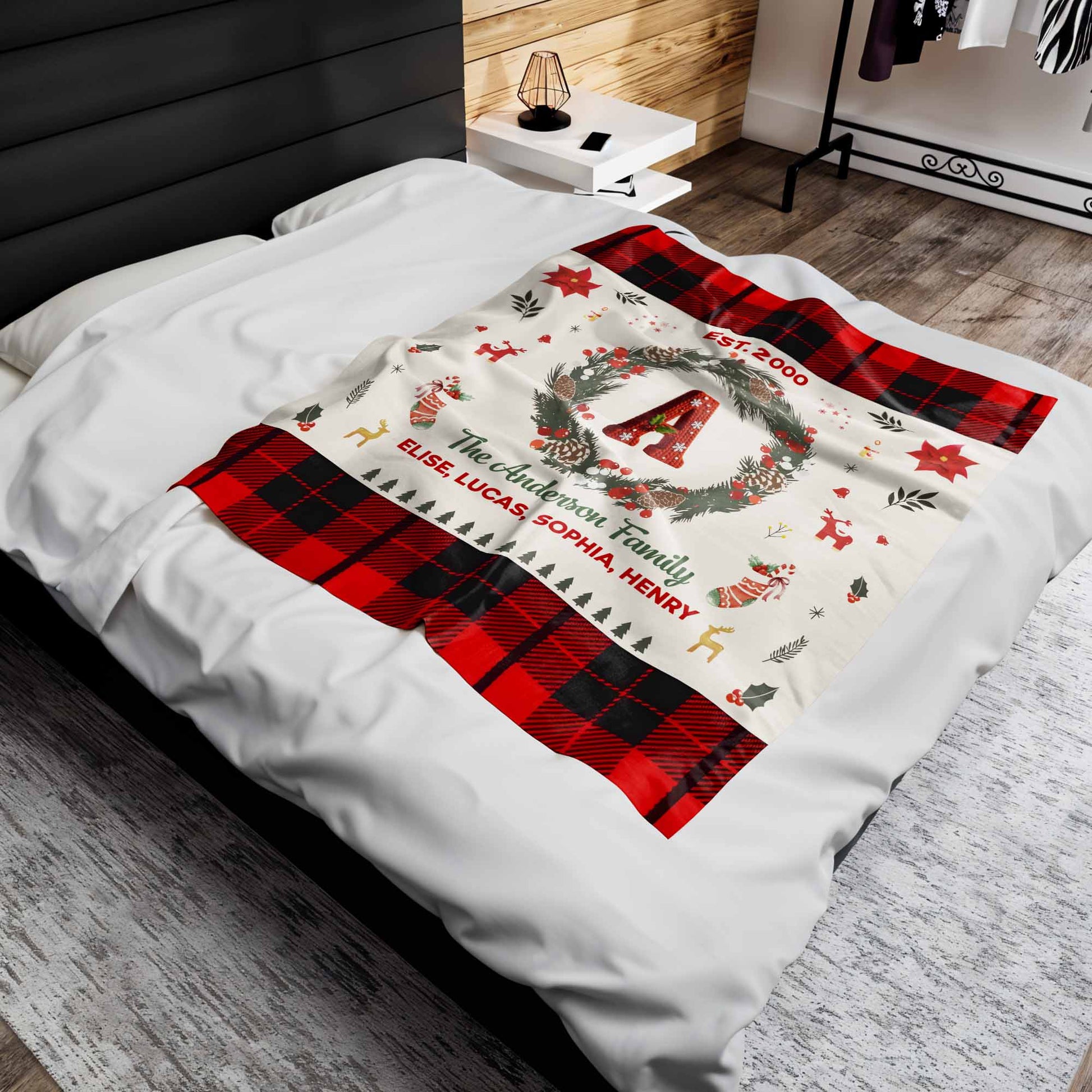 Celebrate Warmth And Love With Festive Christmas Wreath And Plaid Design