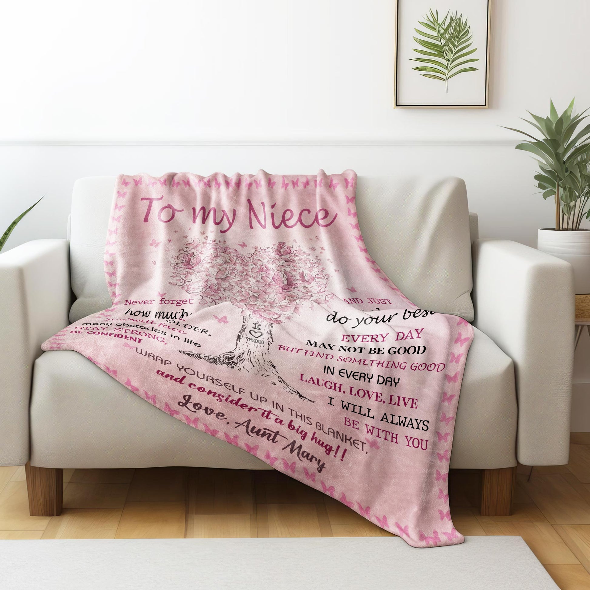 To My Niece, Love and Encouragement Tree and Butterflies Blanket