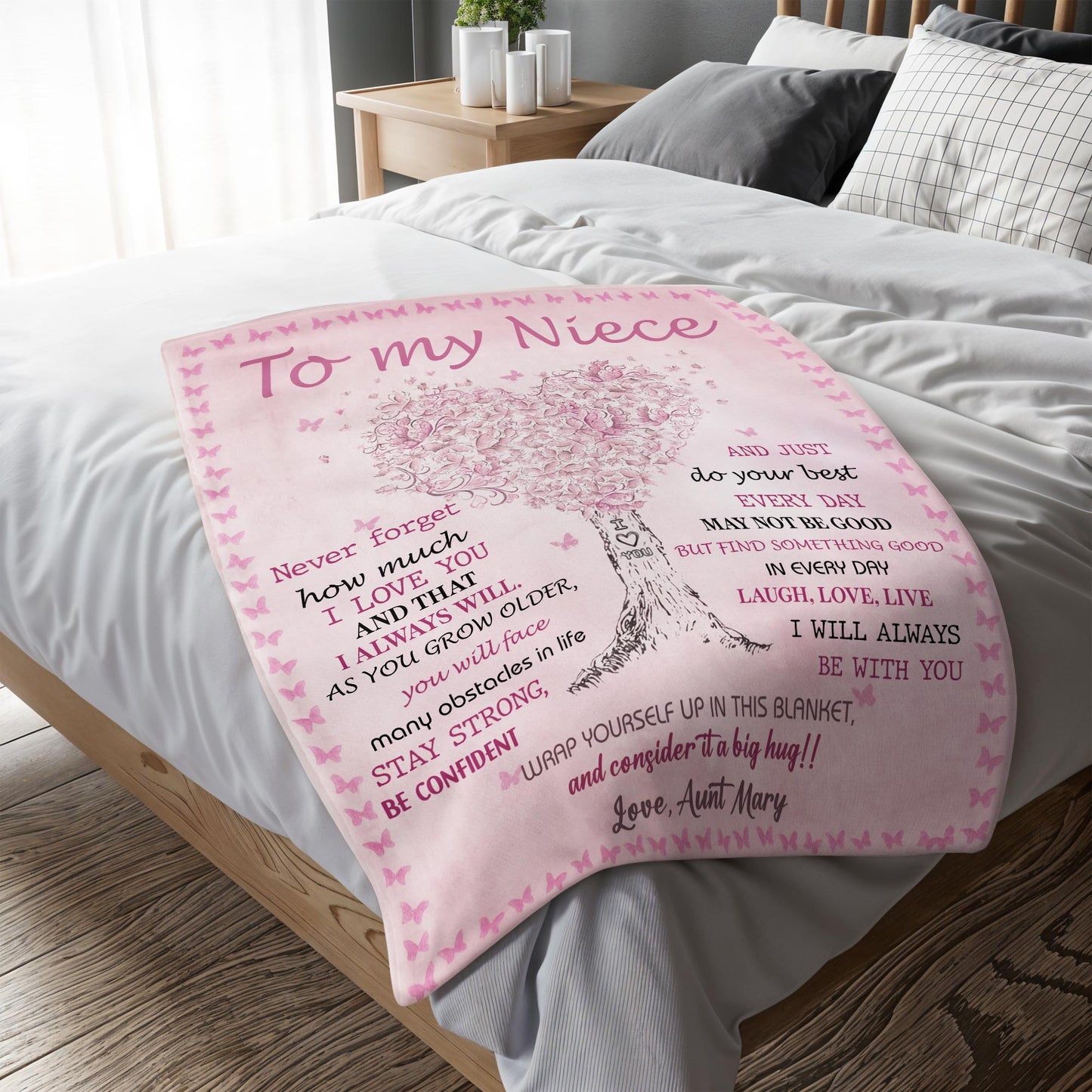 To My Niece, Love and Encouragement Tree and Butterflies Blanket