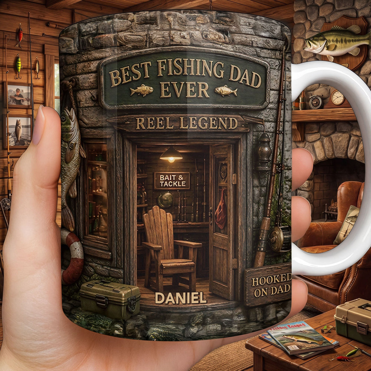 "Best Fishing Dad Ever Reel Legend" Personalized Mug - Birthday Gift for Dad Fisherman