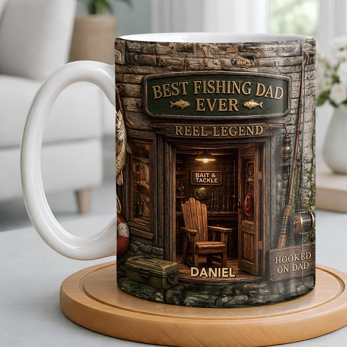 "Best Fishing Dad Ever Reel Legend" Personalized Mug - Birthday Gift for Dad Fisherman