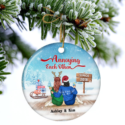 Christmas Family Couple Annoying Each Other Since - Personalized Custom Circle Ceramic Ornament