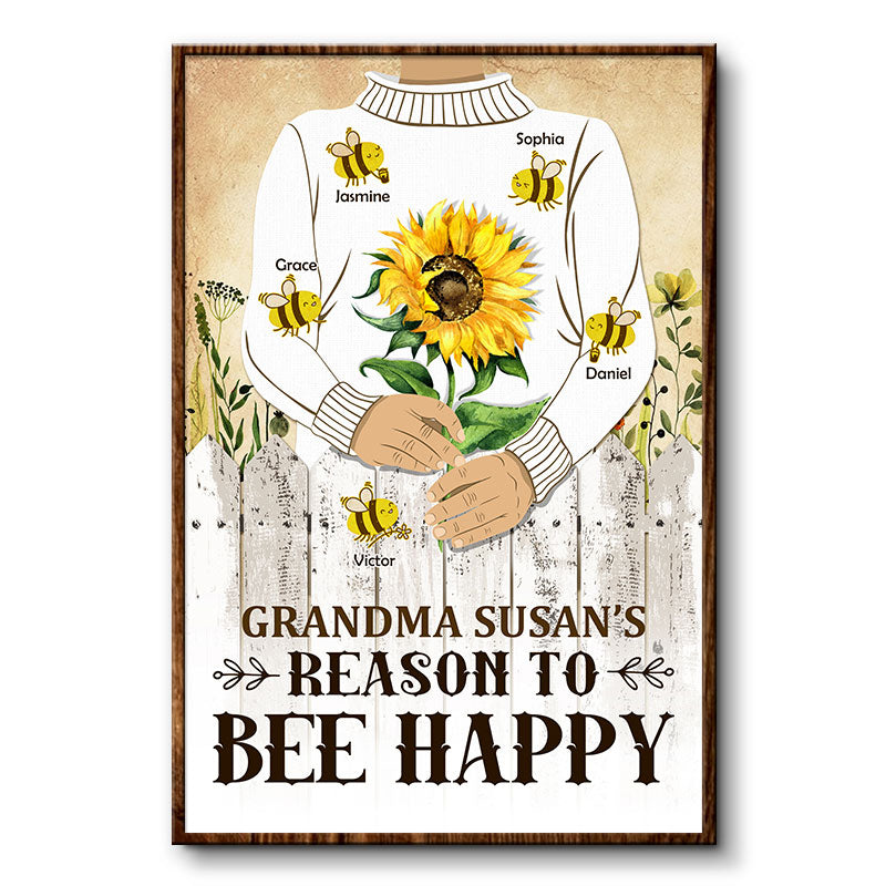 “Reasons to Bee Happy” Personalized Poster / Canvas - Gift for Grandma from Grandkids