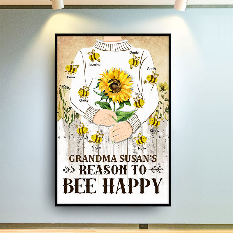 “Reasons to Bee Happy” Personalized Poster / Canvas - Gift for Grandma from Grandkids