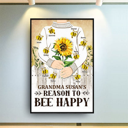 “Reasons to Bee Happy” Personalized Poster / Canvas - Gift for Grandma from Grandkids