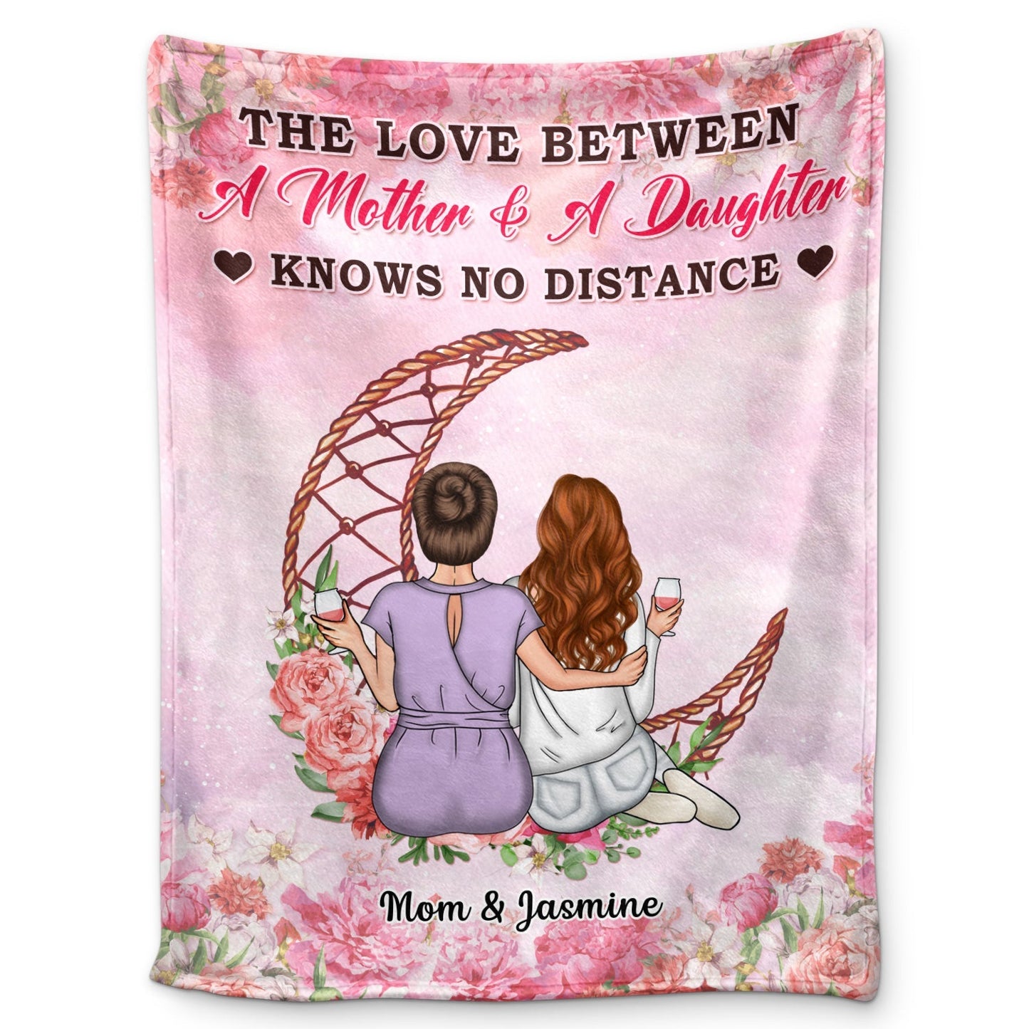 Mother Daughter Love Bridges Any Distance - Personalized Fleece Blanket - Cherished Mom Gift