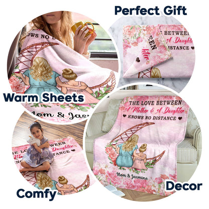 Mother Daughter Love Bridges Any Distance - Personalized Fleece Blanket - Cherished Mom Gift