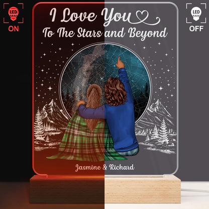 Couple Star Map I Love You To The Stars & Beyond - Gift For Couple - Personalized Custom 3D Led Light Wooden Base