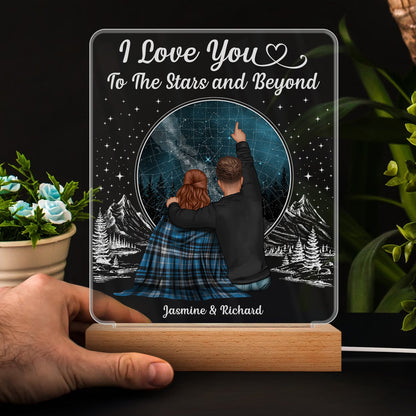 Couple Star Map I Love You To The Stars & Beyond - Gift For Couple - Personalized Custom 3D Led Light Wooden Base