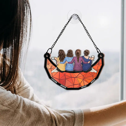 Besties Friends Sitting On The Moon - Personalized Window Hanging Suncatcher Ornament