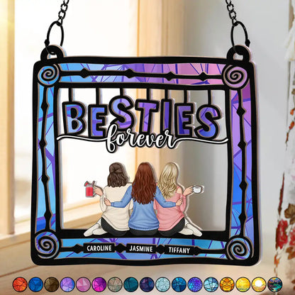 Besties Sisters Being Together - Personalized Window Hanging Suncatcher Ornament