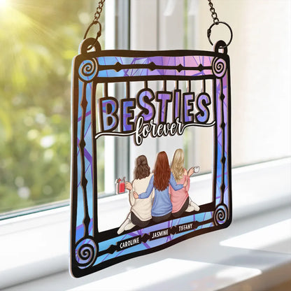 Besties Sisters Being Together - Personalized Window Hanging Suncatcher Ornament